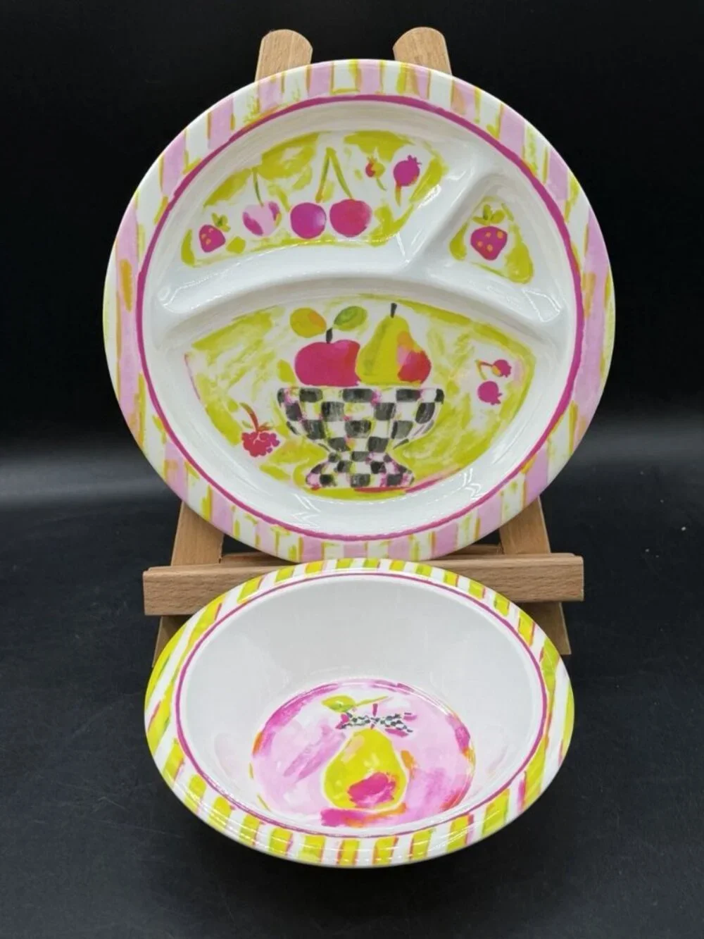 MacKenzie-Childs Fruit Bowl Pear Toddler Dinnerware Replacement Plate & Bowl